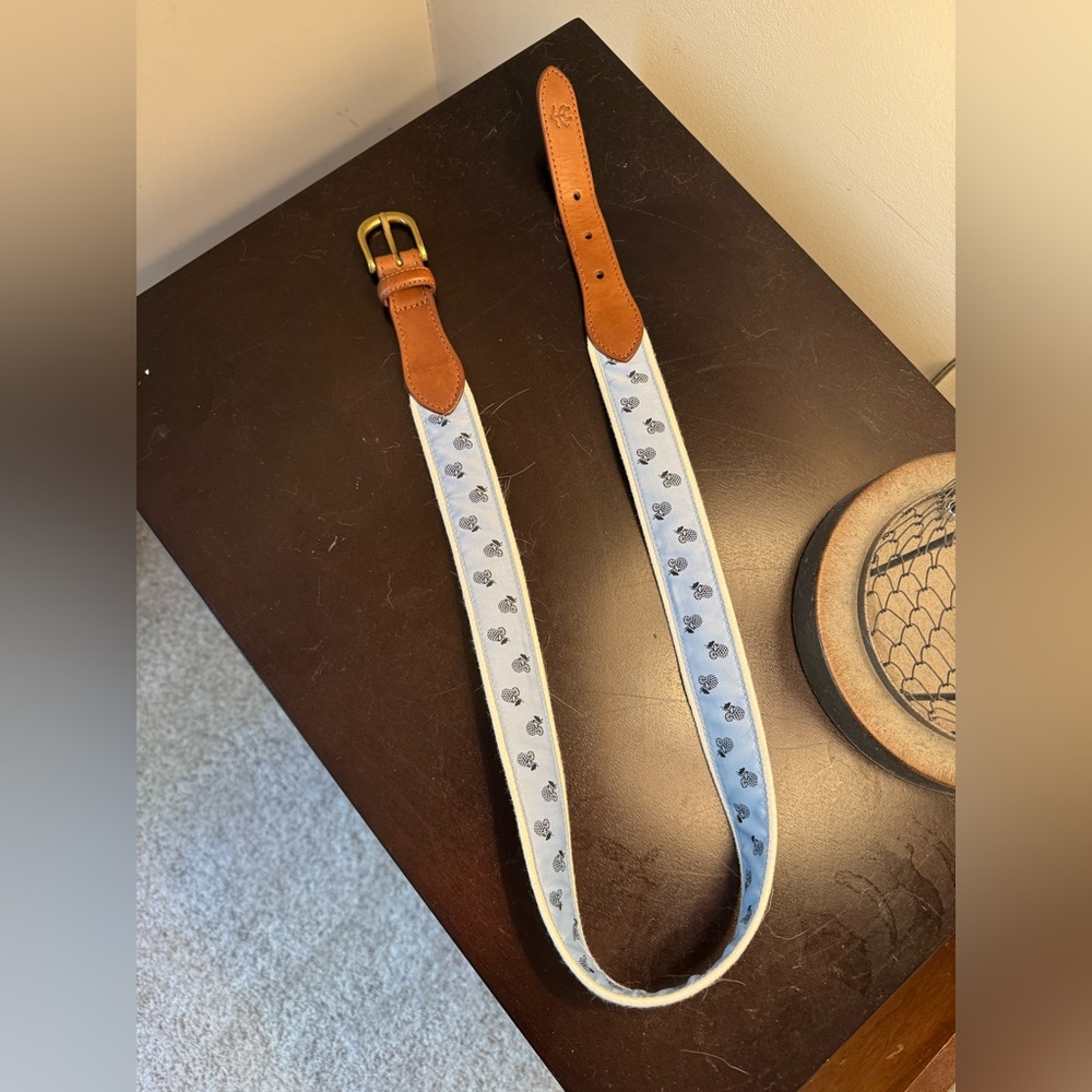 Brooks Brothers Light Blue and Brown Leather Men's with Pineapple accent Belt